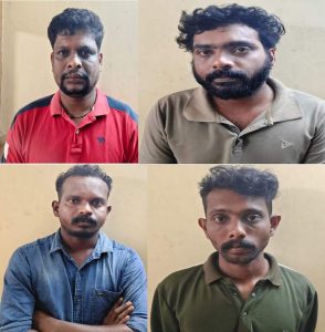 വീട്ടിൽ അതിക്രമിച്ചുകയറി യുവാവിനെയും കുടുംബത്തെയും ആക്രമിച്ചു; നാലുപേർ അറസ്റ്റിൽ